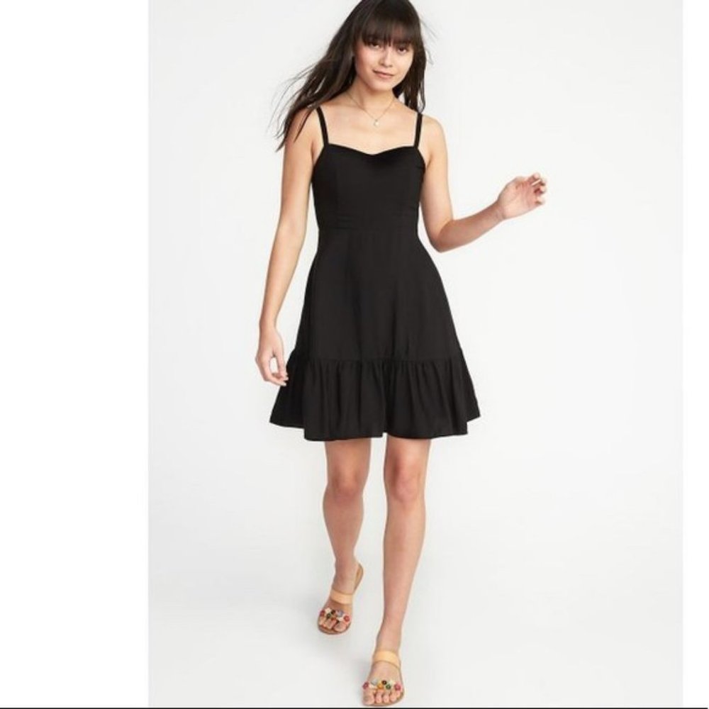 Black Fit and FlareFlounce Bottom Cami Dress